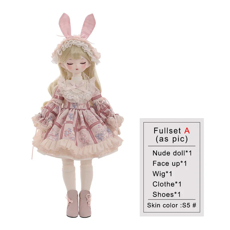 ShugaFairy 1/4 BJD Doll Beryl - Sakura Theme Sleep Eyes Resin Body Full Set with Bunny Ears & Outfit