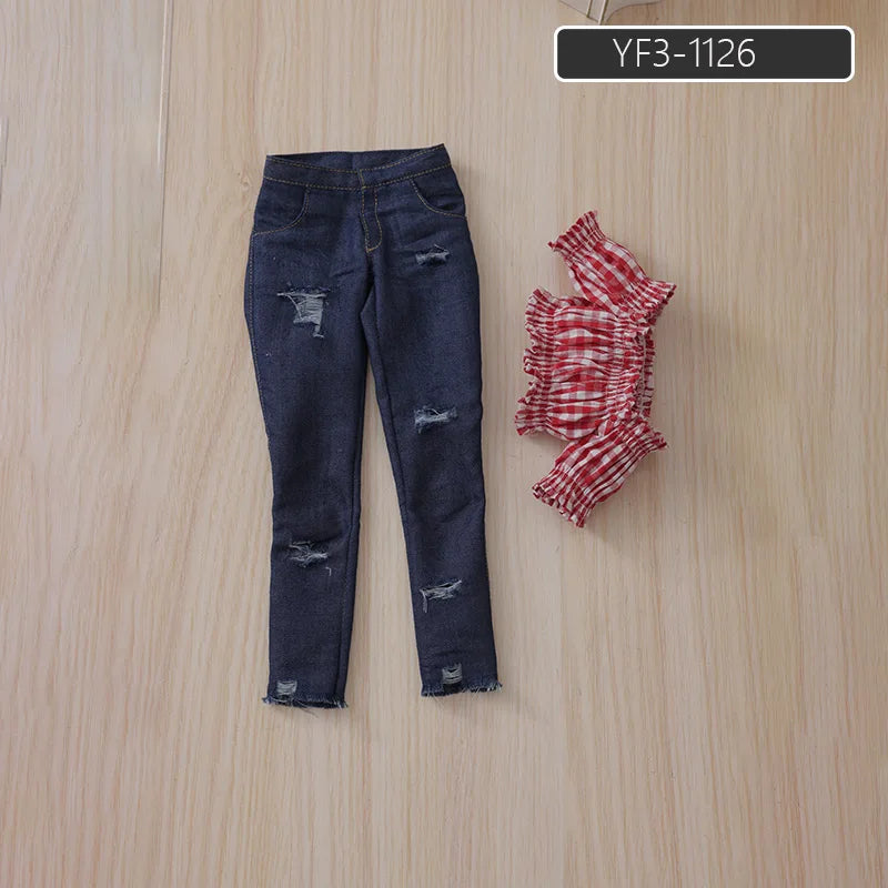 BJD Clothes 1/3 Roselle ver.2 Female Modern Casual Outfit SD Red White Black Stripe Jeans Sports Doll Accessories Emma Reki