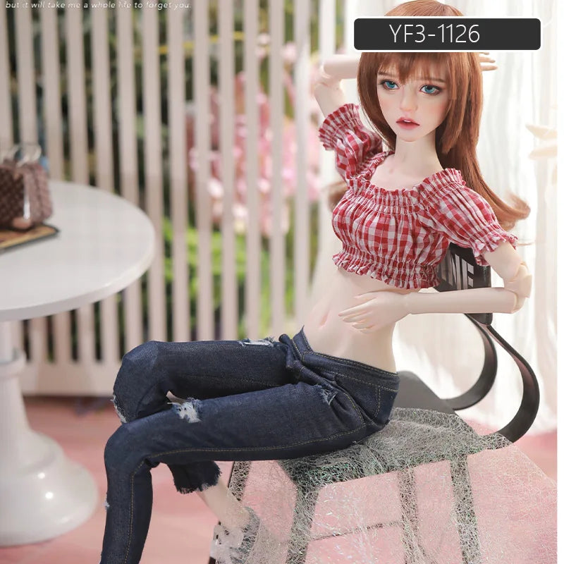 BJD Clothes 1/3 Roselle ver.2 Female Modern Casual Outfit SD Red White Black Stripe Jeans Sports Doll Accessories Emma Reki