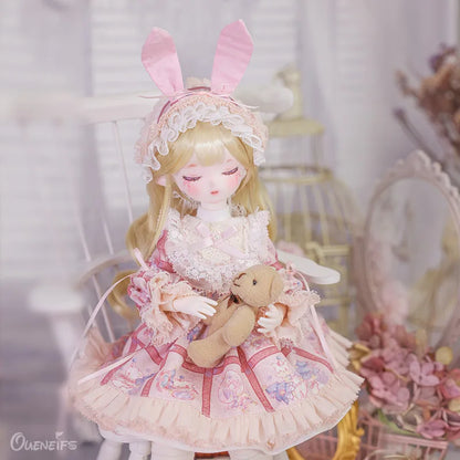 ShugaFairy 1/4 BJD Doll Beryl - Sakura Theme Sleep Eyes Resin Body Full Set with Bunny Ears & Outfit