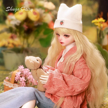 Bee BJD Doll 1/4 MioA Fullset Warm Winter Bright Pink Sweater Skinny Denim Skirt Wool Scrafs Sweet Toy for Girls Shugafairy
