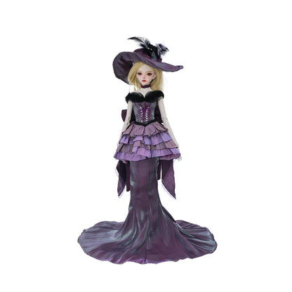 ShugaFairy Dendro B 1/4 BJD - Noble Court Gown with Feathered Hat Purple Silk Godmother Collectible Resin Full Set