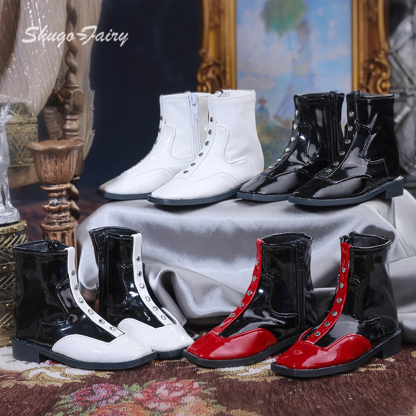 Bjd Shoes 1/3 Yunus Body 10.3cm Elegant and Fashionable Figure Shoes  Shiny Leather Ankle Boots Doll Accessories