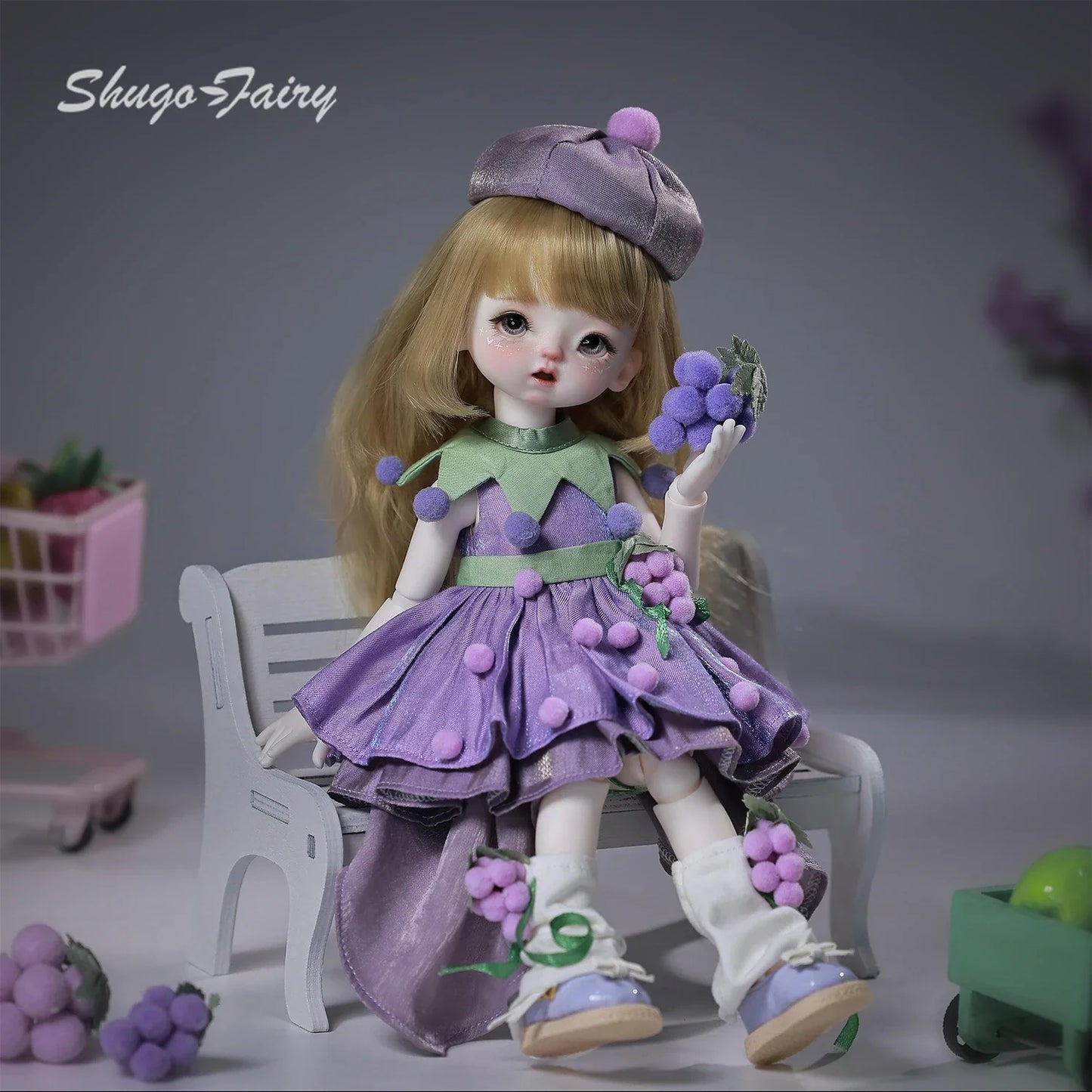 Qiqi A 1/6 BJD Doll - Baby Face Purple Princess Grape Sweet Lolita Style Korean Anime Ball-Jointed Doll Full Set | ShugaFairy