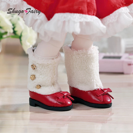 BJD Shoes 1/6 Red Fashion Low-heeled Shoes WX6-268 MLeather Upper Plush Collar Doll Accessories Suitable for YOSD Body