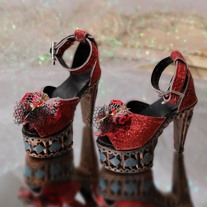 BJD Shoes 1/4 for Minifee Miwa Girl Moe Line Body Black and Red Retro High Heels Shoes Doll Accessories