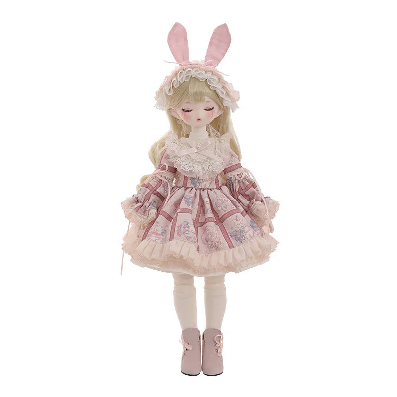 ShugaFairy 1/4 BJD Doll Beryl - Sakura Theme Sleep Eyes Resin Body Full Set with Bunny Ears & Outfit