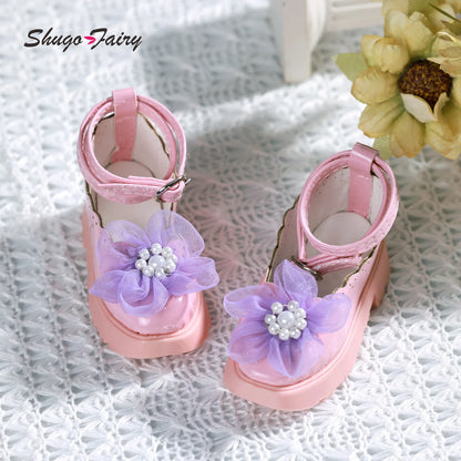 Shuga Fairy Bjd 1/4 Shoes for Female Mini Toy Cute Flower Leather Shoes Block Heel Shoe WX4-224 Bjd Accessories