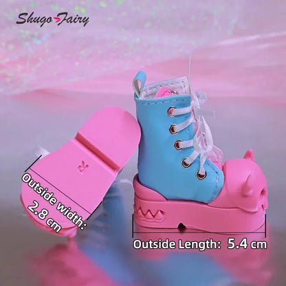 Shuga Fairy Halloween BJD Shoes for 1/4 Mini Toy High Boots Black and Pink Colors Shoes for UNA BJD Accessories WX4-299
