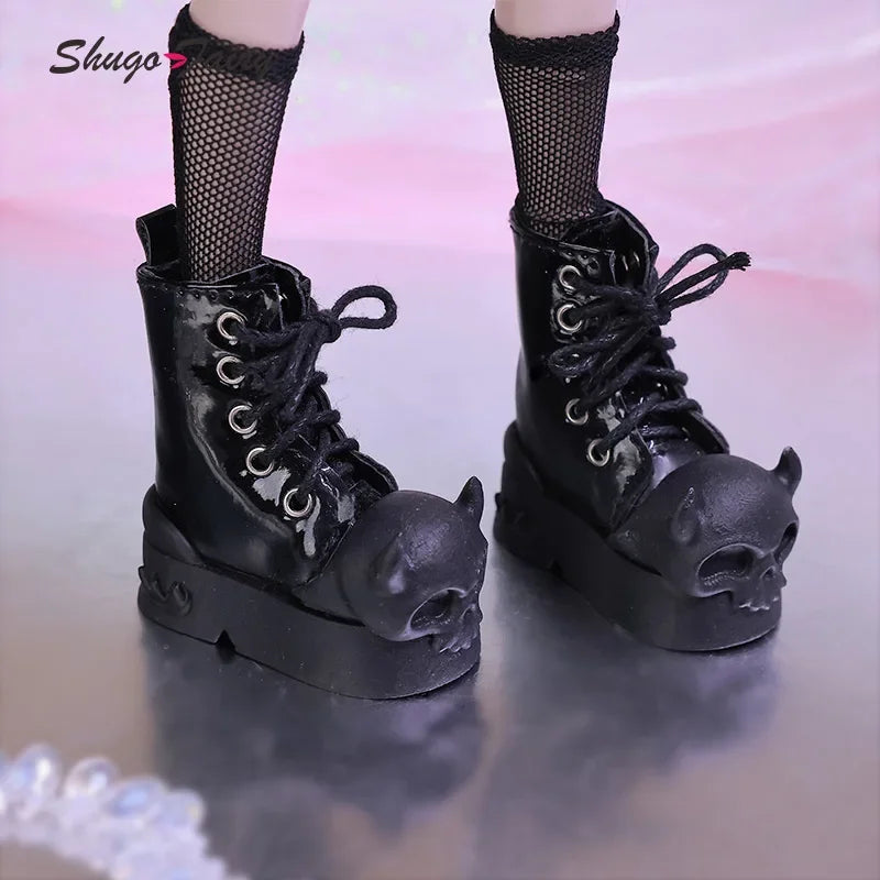 Shuga Fairy Halloween BJD Shoes for 1/4 Mini Toy High Boots Black and Pink Colors Shoes for UNA BJD Accessories WX4-299