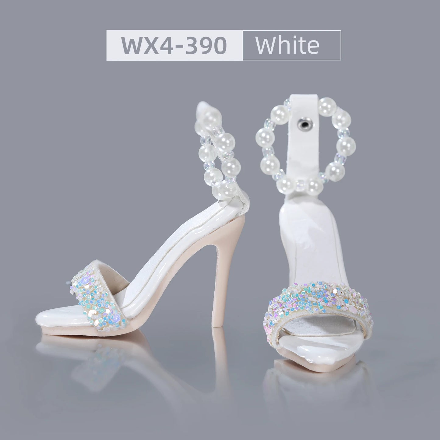 BJD Shoes 1/4 Handmade Pearl Glitter Slim Heel Sandals - High Heel Shoes for 1/4 Dolls WX4-390 Elegant Doll Foot Accessories