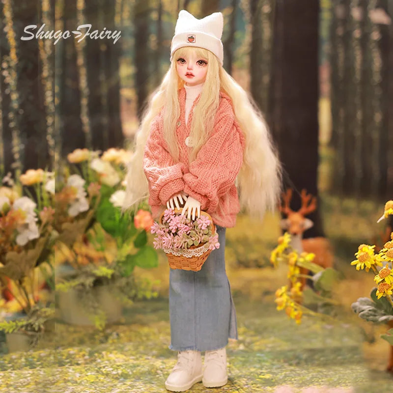 Bee BJD Doll 1/4 MioA Fullset Warm Winter Bright Pink Sweater Skinny Denim Skirt Wool Scrafs Sweet Toy for Girls Shugafairy