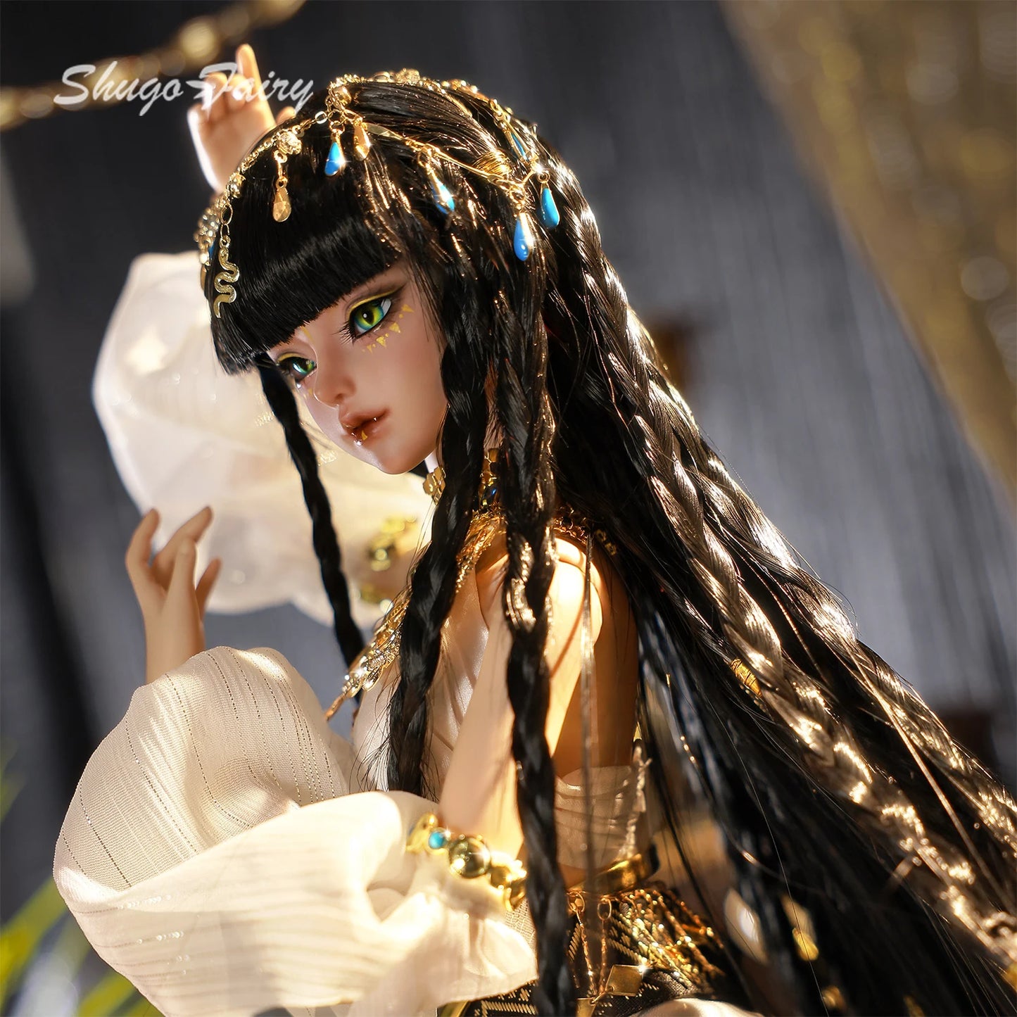 Snake B Egyptian Serpent-Eyed BJD 1/4 Fullset - Humanoid Snake Goddess Uraeus & Handmade Was-scepter Ancient Inspired ShugaFairy