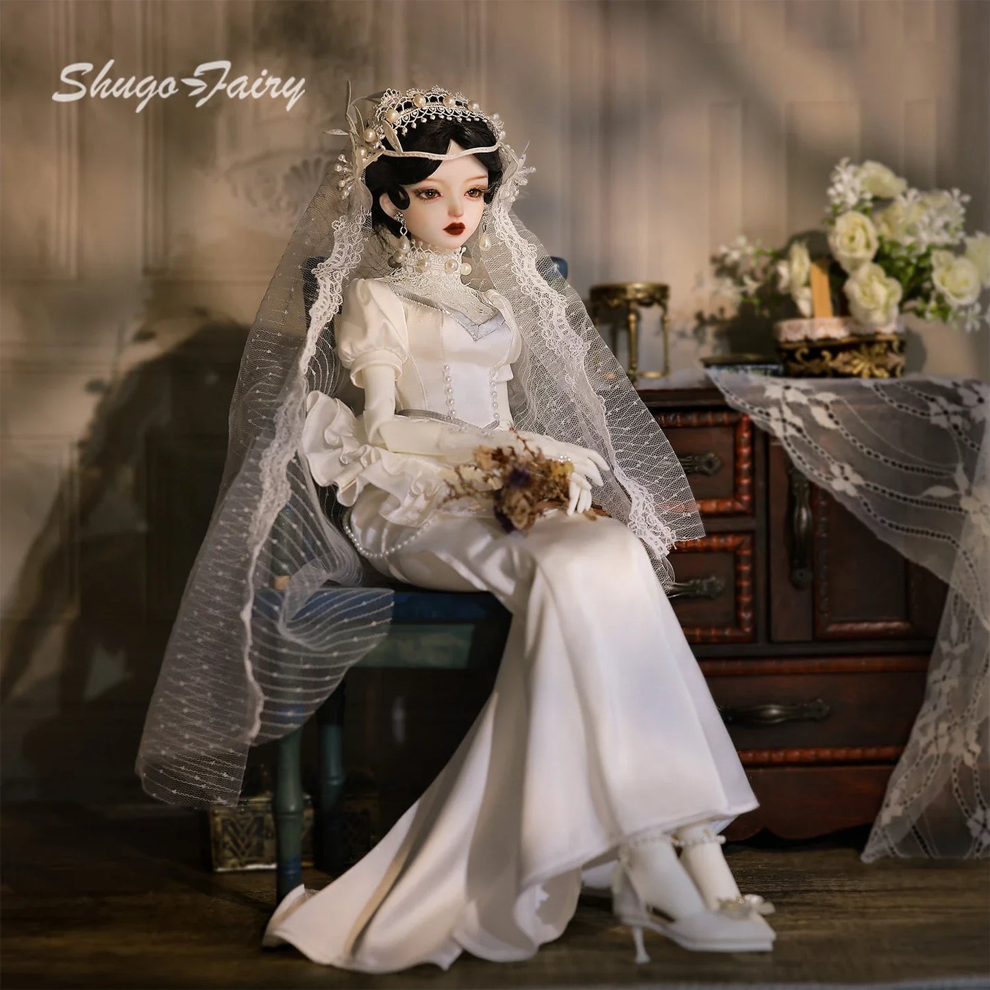 ShugaFairy Sophia B 1/4 BJD Doll - Gothic Lolita Bride Full Set, Handmade Resin Figure Collectible Victorian Bridal Wedding Gift