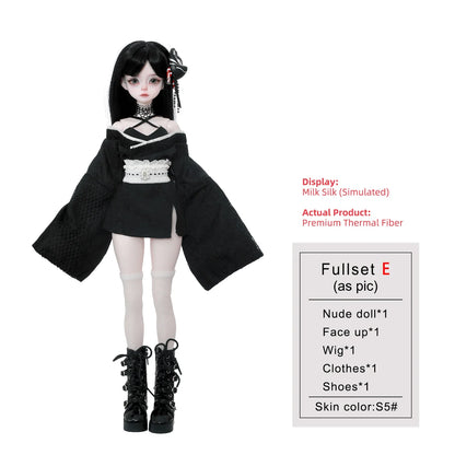 Kikyou E 1/4 BJD Armed Princess - Yakuza Mafia Style Japanese Silk Wafuku & Thigh High Full Set  | Shugafairy Y2K Retro
