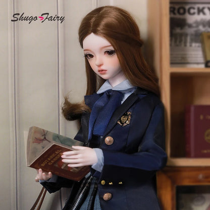 Celia Bjd Doll 1/4 Fullset Barly Royal College JK Uniform Blue Suit Pleated Shirt Mary Jane Shoes Toy for Girl Shugafairy