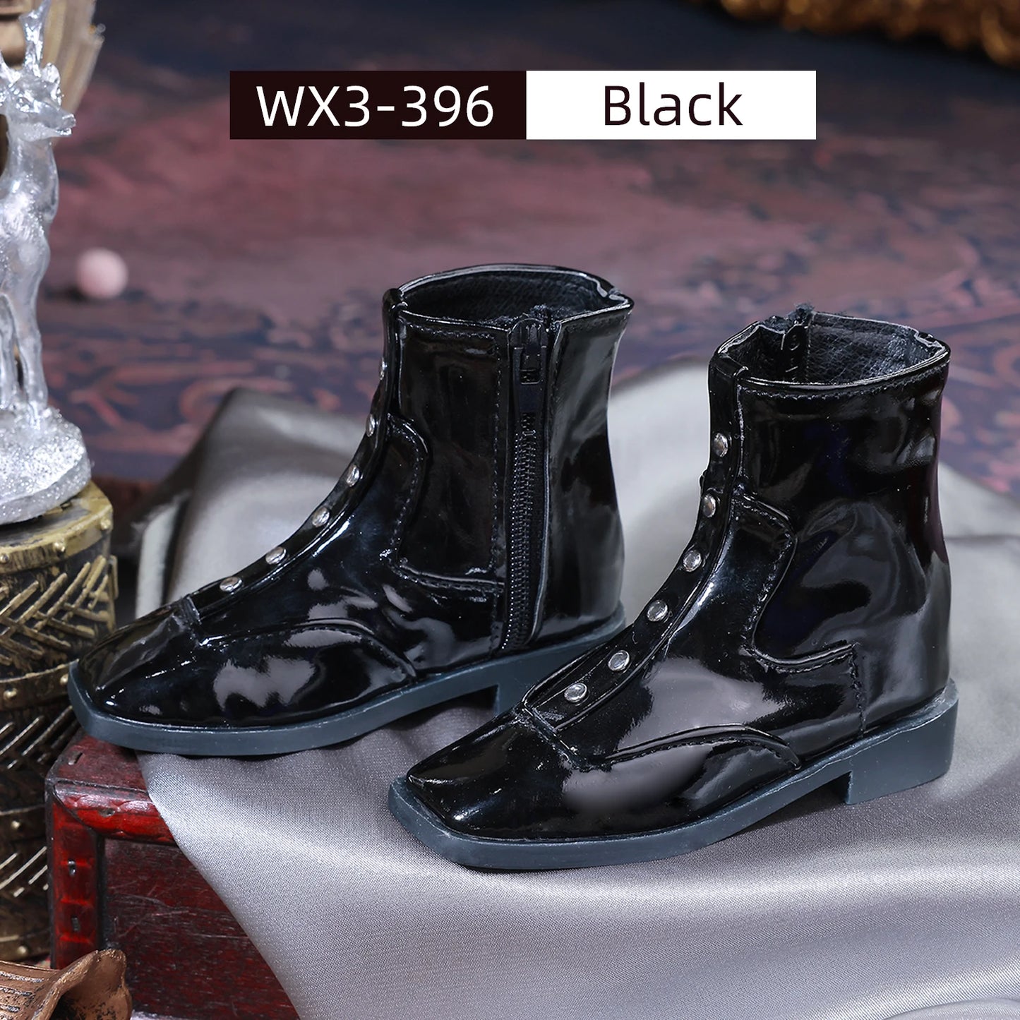 Bjd Shoes 1/3 Yunus Body 10.3cm Elegant and Fashionable Figure Shoes  Shiny Leather Ankle Boots Doll Accessories