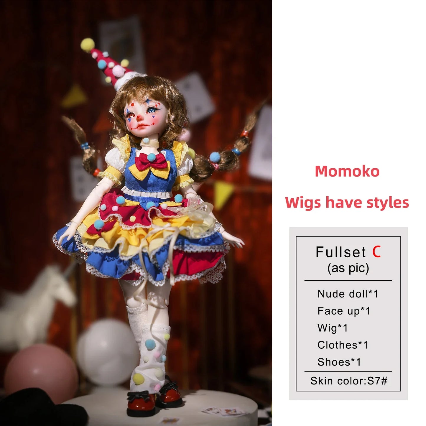 Circe C Momoko Handmade 1/6 BJD Doll Full Set - Circus Princess Resin Figure for Fairy Clown Acrobat - Shugafairy