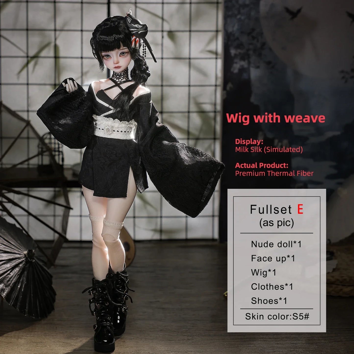 Kikyou E 1/4 BJD Armed Princess - Yakuza Mafia Style Japanese Silk Wafuku & Thigh High Full Set  | Shugafairy Y2K Retro