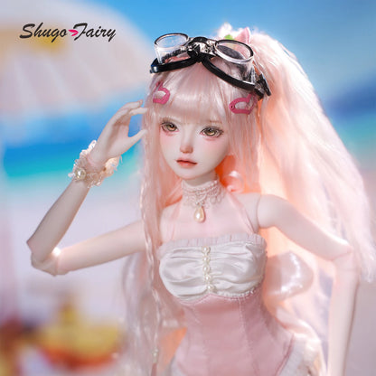 BJD Doll 1/4 Julia D Full Set with Ballet Beach Outfits Pink Wig Full Bust Body Swimsuit Ball Jointed Doll Shugafairy
