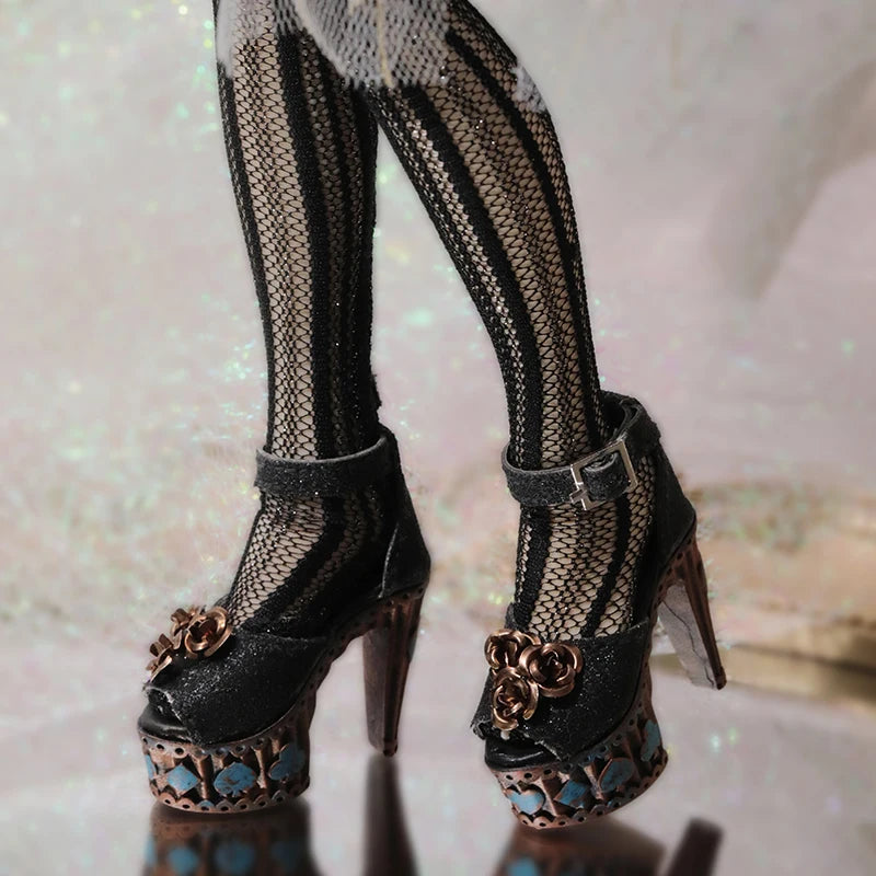 BJD Shoes 1/4 for Minifee Miwa Girl Moe Line Body Black and Red Retro High Heels Shoes Doll Accessories