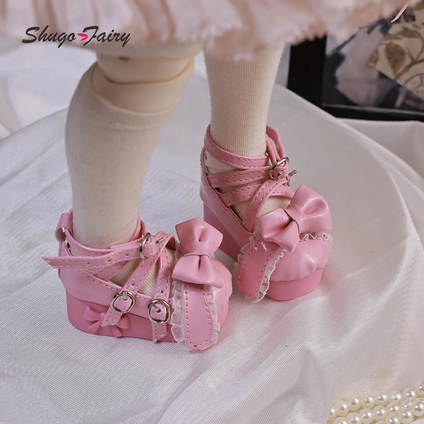 Shuga Fairy Bjd Shoes 1/4 Mini Toy Platform Bow Shoes Adjustable Shoelace Colors WX4-372 Bjd Doll Accessories