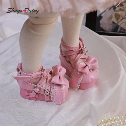 Shuga Fairy Bjd Shoes 1/4 Mini Toy Platform Bow Shoes Adjustable Shoelace Colors WX4-372 Bjd Doll Accessories
