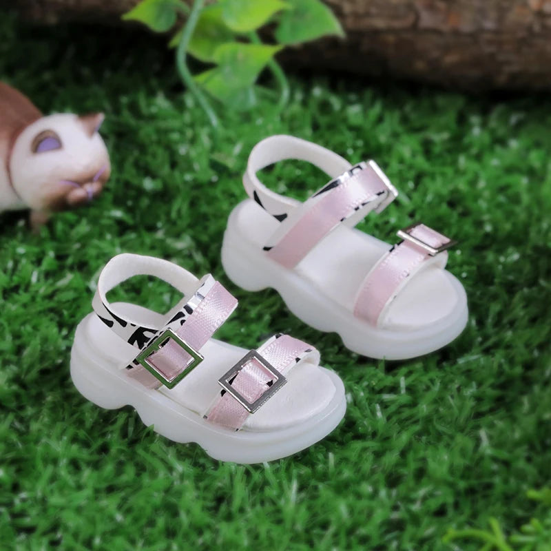BJD Shoes 1/6 Yosd Body 5.3cm Casual Sandals White Base Pink Embellishment Doll Accessories