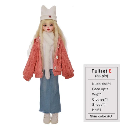 Bee BJD Doll 1/4 MioA Fullset Warm Winter Bright Pink Sweater Skinny Denim Skirt Wool Scrafs Sweet Toy for Girls Shugafairy