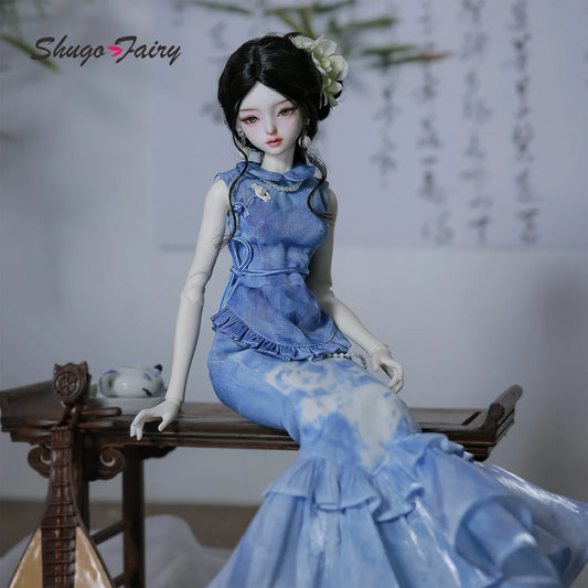 ShugaFairy Sophia A 1/4 BJD - Frost Scholar Resin Figure Neo-Chinese Silk Cheongsam with Mermaid Skirt Full Set Collectible