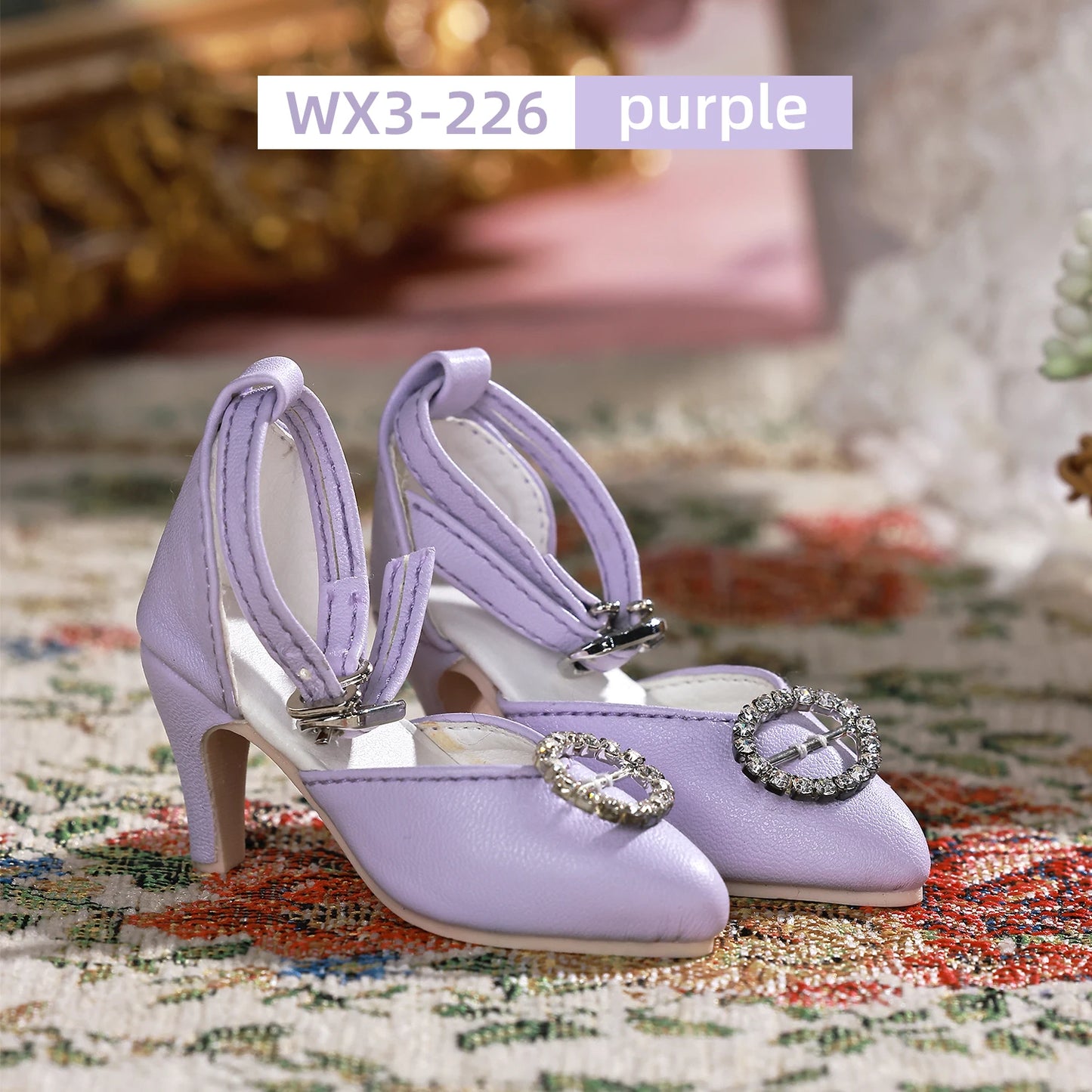 BJD 1/3 Shoes Fit Roselle 2nd Body Thin Strap High Heels Purple Jointed Doll Accessories