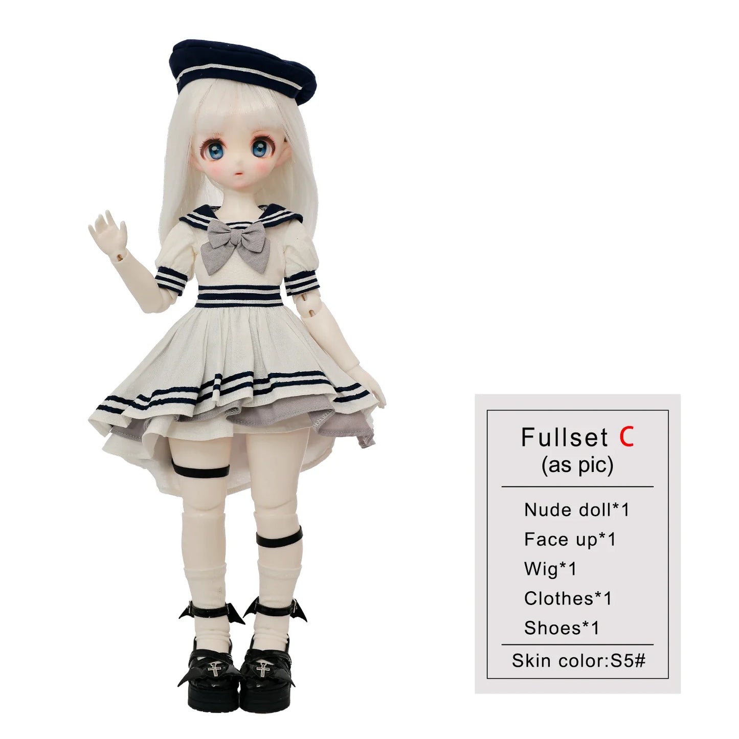 ShugaFairy Makoto C 1/4 BJD Navy Officer - Elf Pointed Ears Sailor Uniform & Anime Face Full Poseable Set | Elite Collection