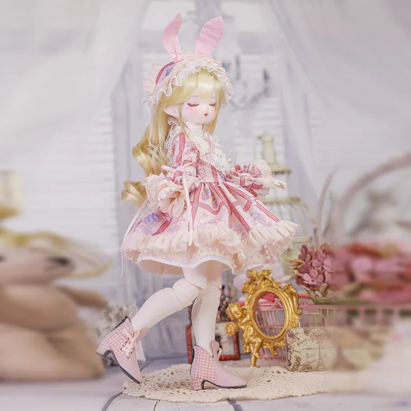 ShugaFairy 1/4 BJD Doll Beryl - Sakura Theme Sleep Eyes Resin Body Full Set with Bunny Ears & Outfit