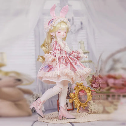 ShugaFairy 1/4 BJD Doll Beryl - Sakura Theme Sleep Eyes Resin Body Full Set with Bunny Ears & Outfit