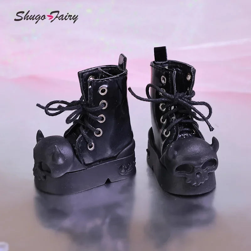 Shuga Fairy Halloween BJD Shoes for 1/4 Mini Toy High Boots Black and Pink Colors Shoes for UNA BJD Accessories WX4-299