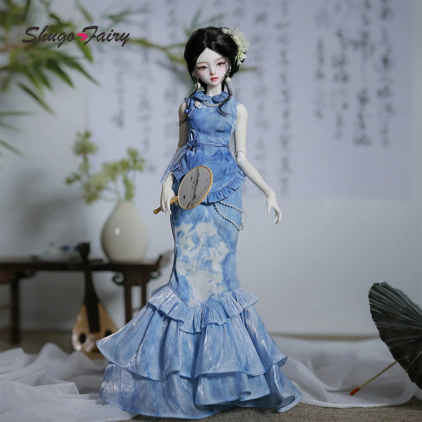 ShugaFairy Sophia A 1/4 BJD - Frost Scholar Resin Figure Neo-Chinese Silk Cheongsam with Mermaid Skirt Full Set Collectible