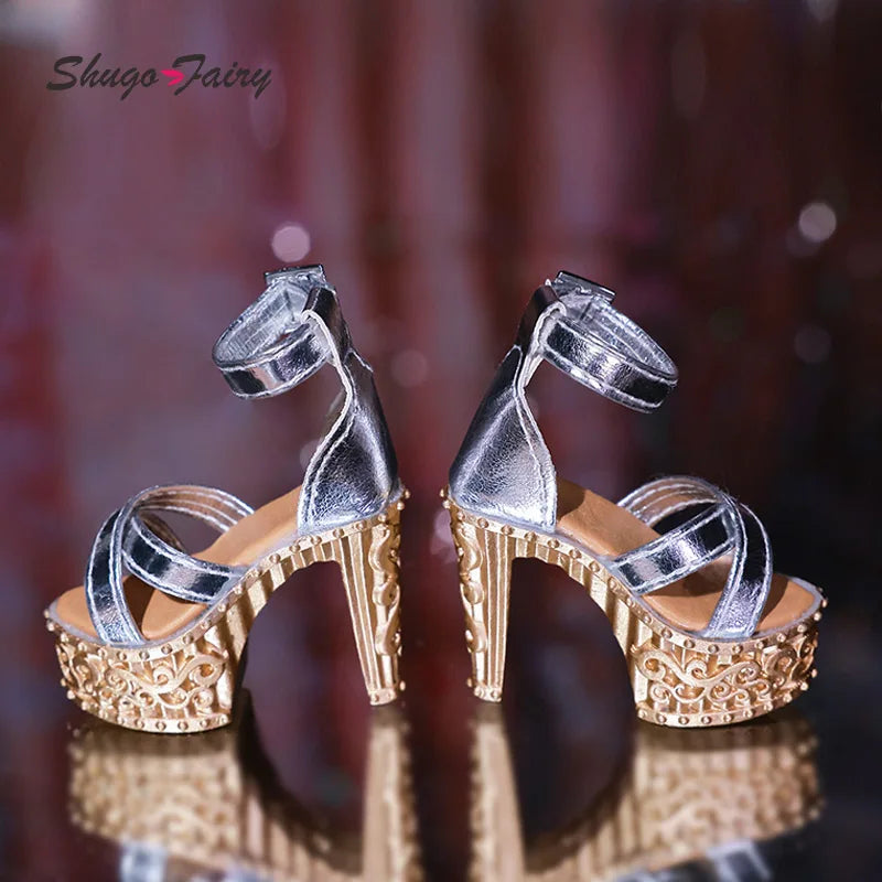 Phoeb BJD Doll Shoes 1/4 Minifee Bariy High Heel Argent Gorgeous Retro Carving Fashion Shoes Ball Jointed Doll Accessories