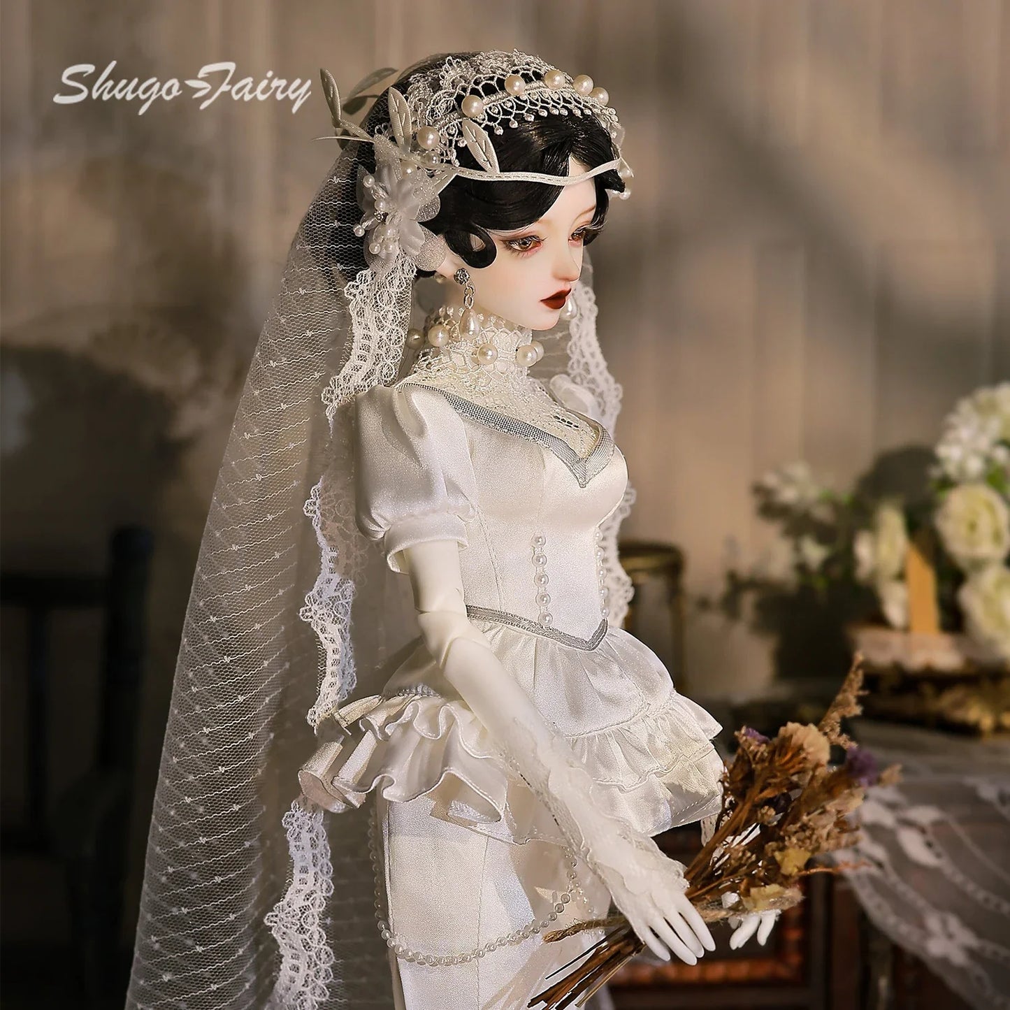 ShugaFairy Sophia B 1/4 BJD Doll - Gothic Lolita Bride Full Set, Handmade Resin Figure Collectible Victorian Bridal Wedding Gift