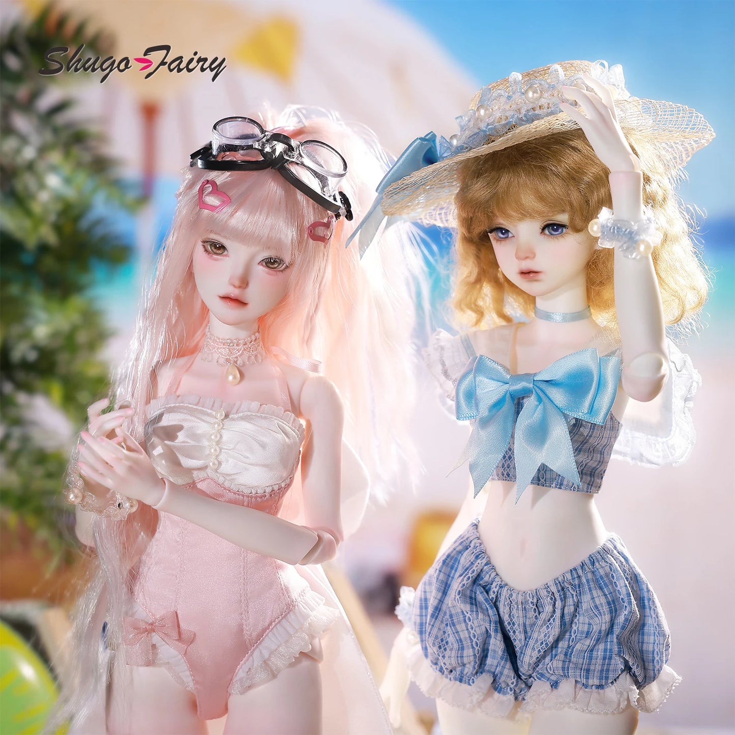 BJD Doll 1/4 Julia D Full Set with Ballet Beach Outfits Pink Wig Full Bust Body Swimsuit Ball Jointed Doll Shugafairy