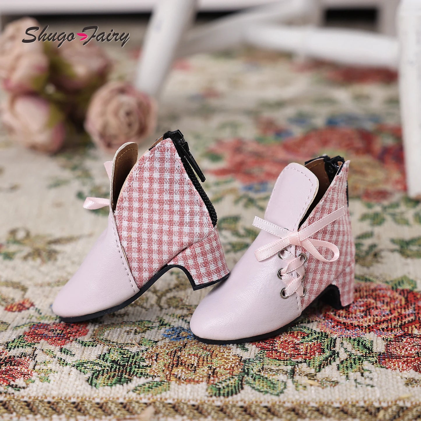Bjd Doll Shoes 1/4 Fits Luts Body Suede Check Patchwork Chelsea Shoes for High-heeled WX4-141 Bjd Doll Accessories Shugafairy