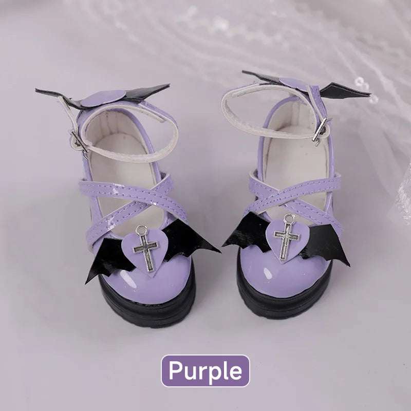 BJD Shoes 1/4 Halloween Thanksgiving Fashion Leather Shoes Red Heart Angel Wing Pattern Colorful Jointed Doll Accessories