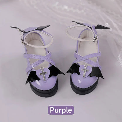 BJD Shoes 1/4 Halloween Thanksgiving Fashion Leather Shoes Red Heart Angel Wing Pattern Colorful Jointed Doll Accessories