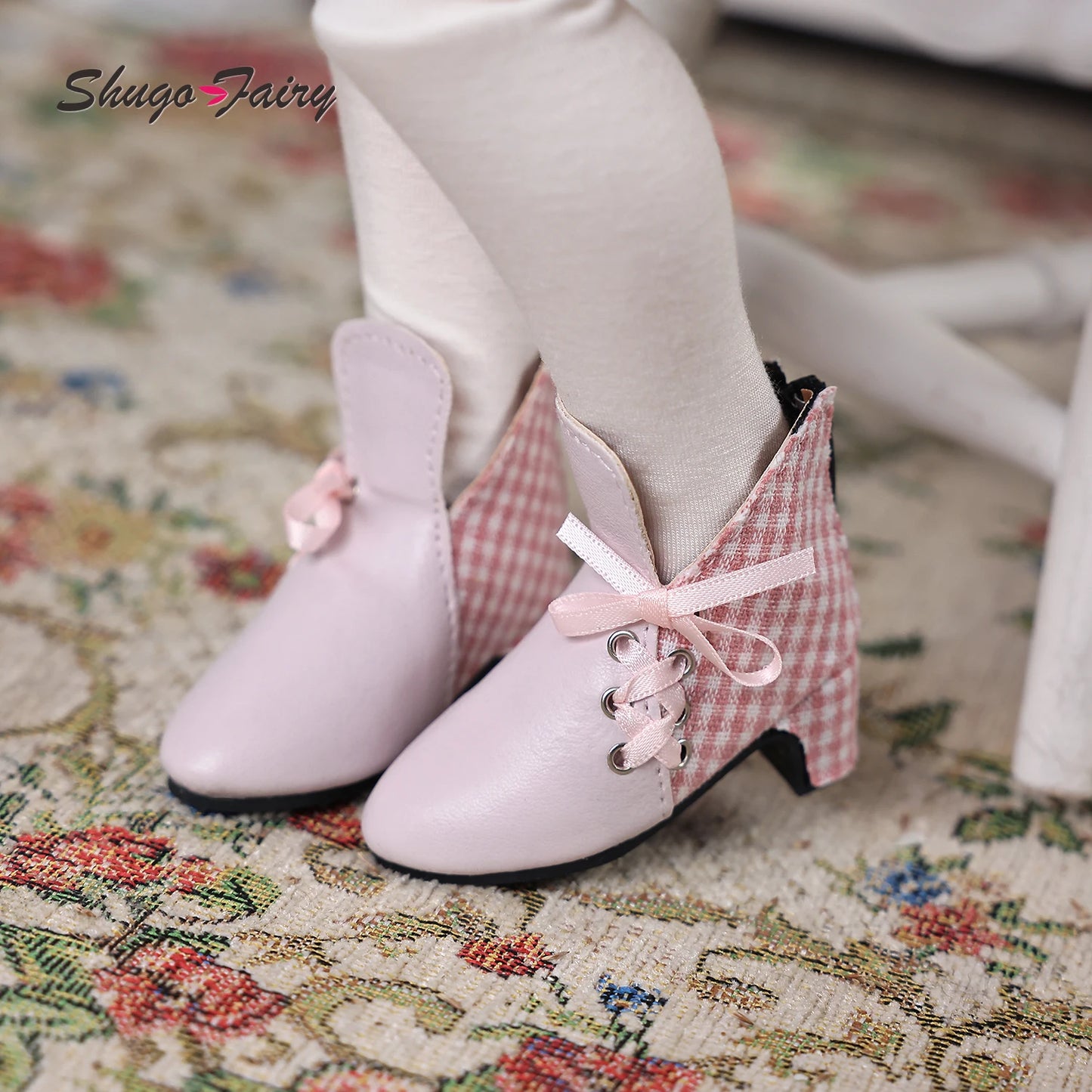 Bjd Doll Shoes 1/4 Fits Luts Body Suede Check Patchwork Chelsea Shoes for High-heeled WX4-141 Bjd Doll Accessories Shugafairy
