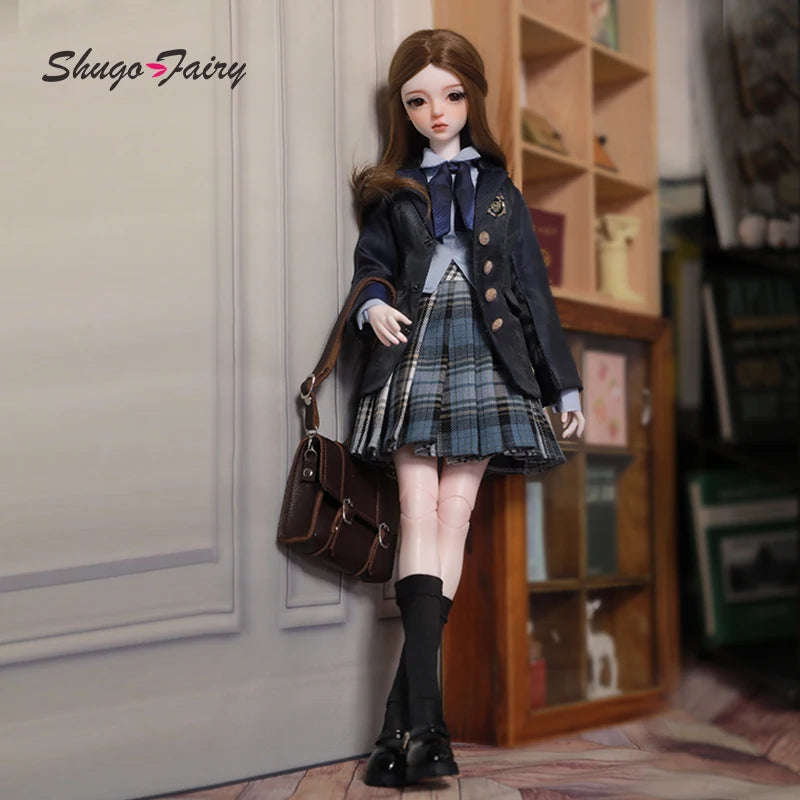 Celia Bjd Doll 1/4 Fullset Barly Royal College JK Uniform Blue Suit Pleated Shirt Mary Jane Shoes Toy for Girl Shugafairy