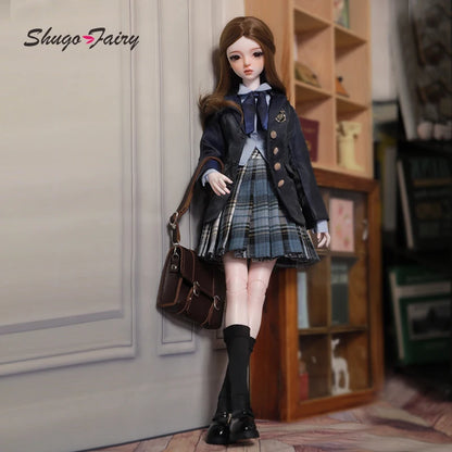 Celia Bjd Doll 1/4 Fullset Barly Royal College JK Uniform Blue Suit Pleated Shirt Mary Jane Shoes Toy for Girl Shugafairy