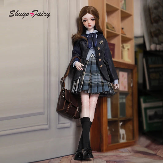 Celia Bjd Doll 1/4 Fullset Barly Royal College JK Uniform Blue Suit Pleated Shirt Mary Jane Shoes Toy for Girl Shugafairy