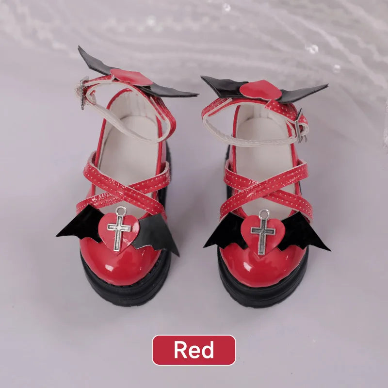 BJD Shoes 1/4 Halloween Thanksgiving Fashion Leather Shoes Red Heart Angel Wing Pattern Colorful Jointed Doll Accessories