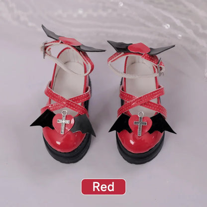 BJD Shoes 1/4 Halloween Thanksgiving Fashion Leather Shoes Red Heart Angel Wing Pattern Colorful Jointed Doll Accessories