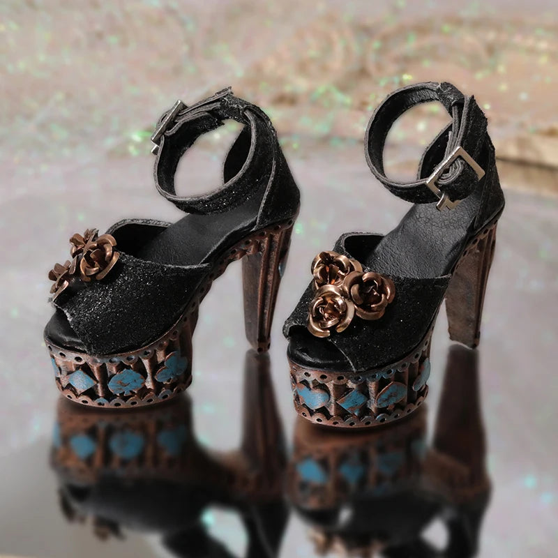 BJD Shoes 1/4 for Minifee Miwa Girl Moe Line Body Black and Red Retro High Heels Shoes Doll Accessories