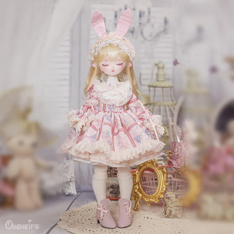 ShugaFairy 1/4 BJD Doll Beryl - Sakura Theme Sleep Eyes Resin Body Full Set with Bunny Ears & Outfit